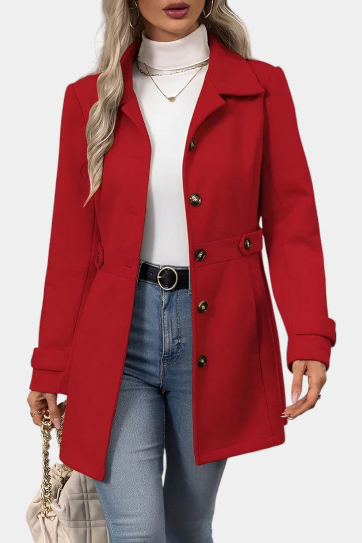 Maroussia Notched Lapel Long Jacket with Button Closure