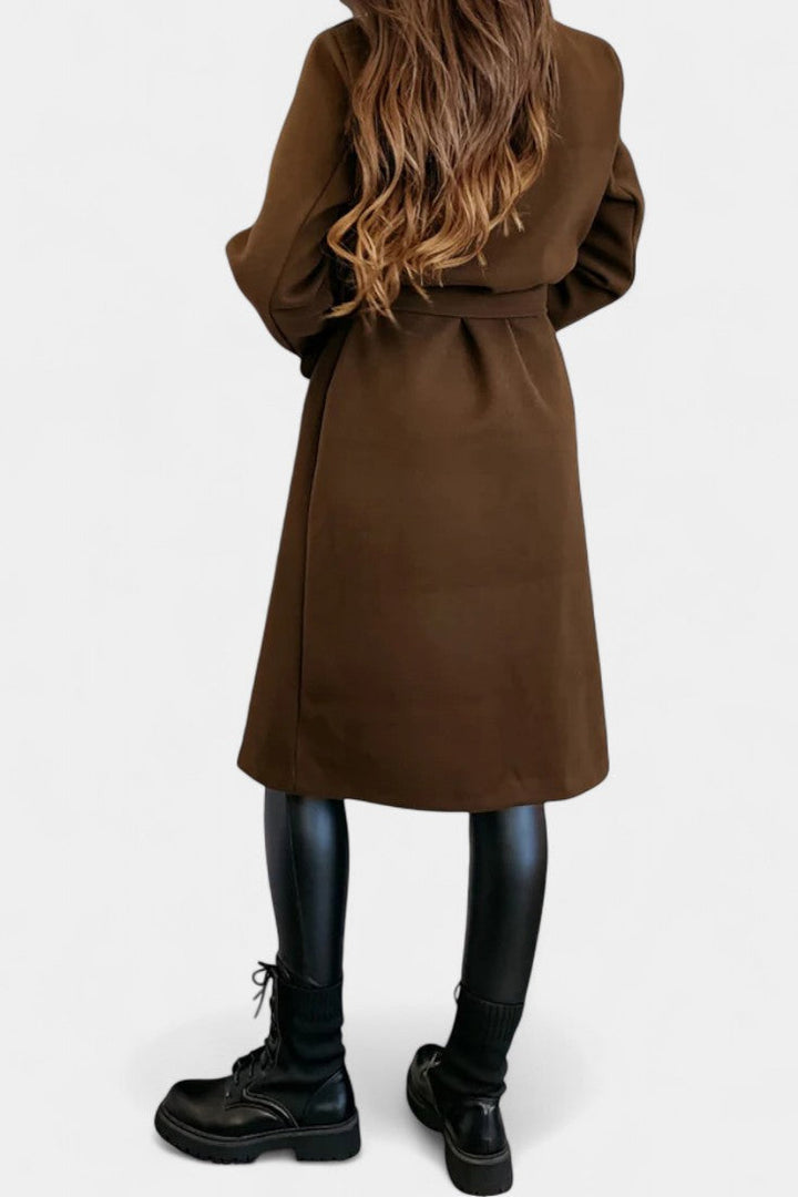 Miguelle Double-Breasted Coat Featuring a Stylish Tie Belt