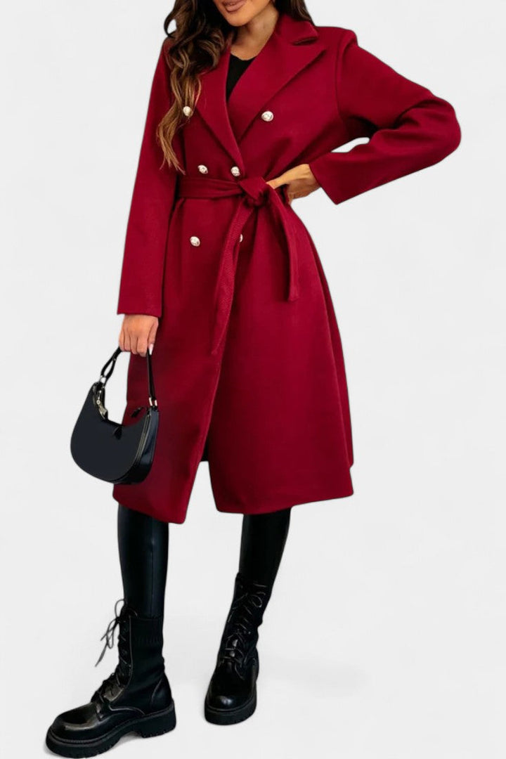 Miguelle Double-Breasted Coat Featuring a Stylish Tie Belt