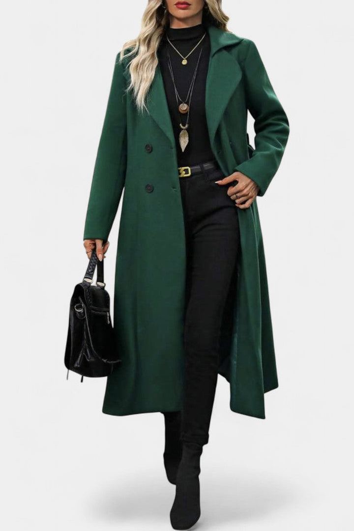 Mélissandre Long Plaid Double-Breasted Coat featuring Notched Collar