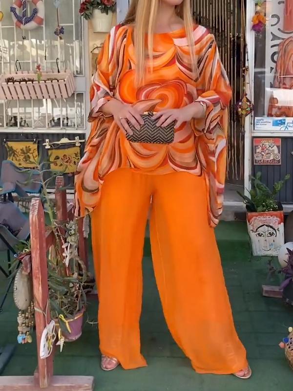 Andrea™ | Retro Swirl Print Wide Leg Set