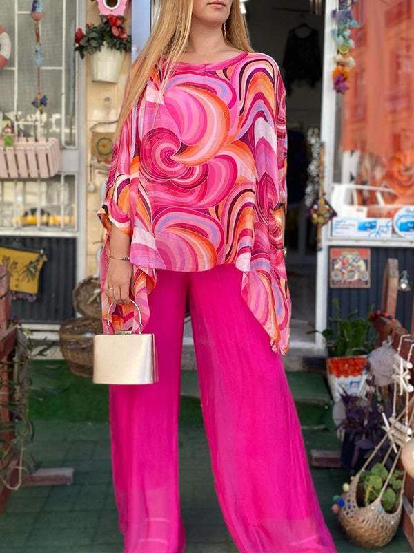 Andrea™ | Retro Swirl Print Wide Leg Set
