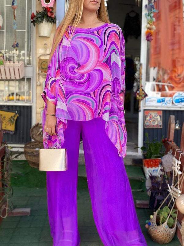 Andrea™ | Retro Swirl Print Wide Leg Set