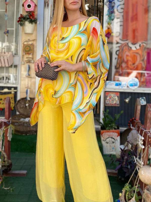 Andrea™ | Retro Swirl Print Wide Leg Set