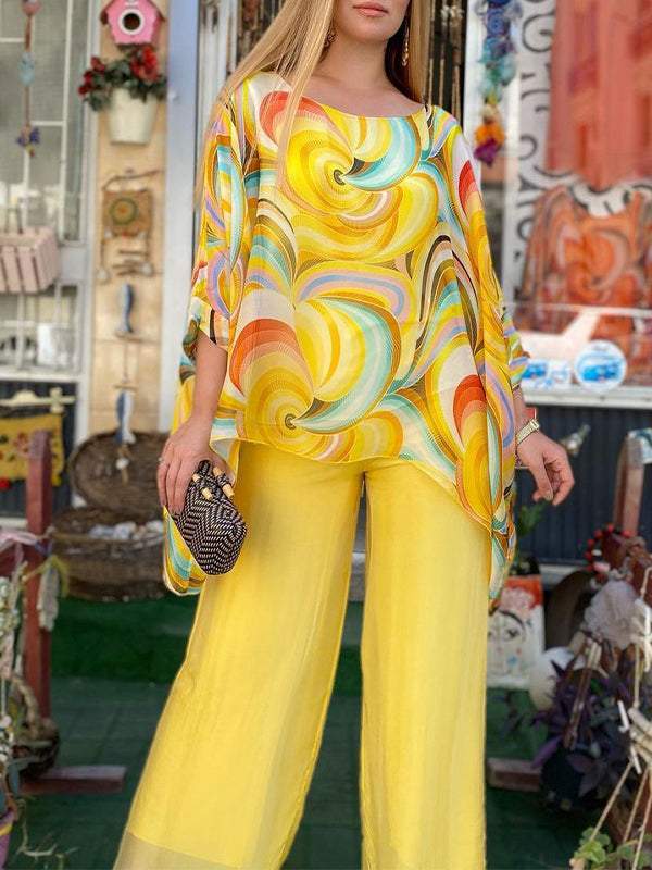 Andrea™ | Retro Swirl Print Wide Leg Set