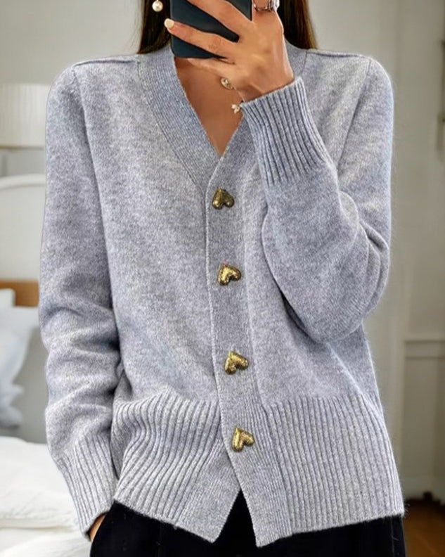 Michaela - Women's V-Neck Button-Front Cardigan