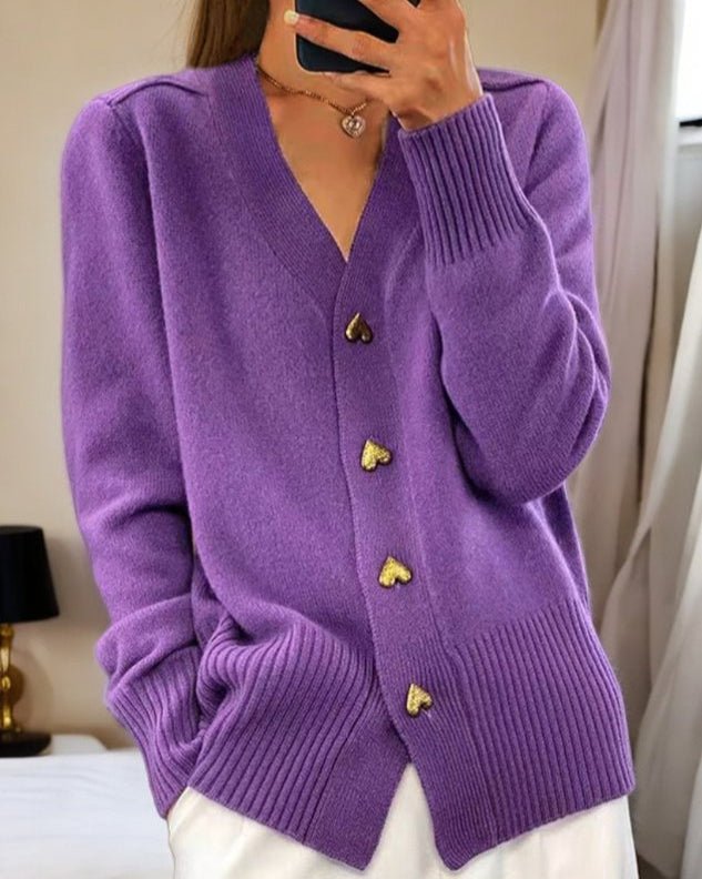 Michaela - Women's V-Neck Button-Front Cardigan