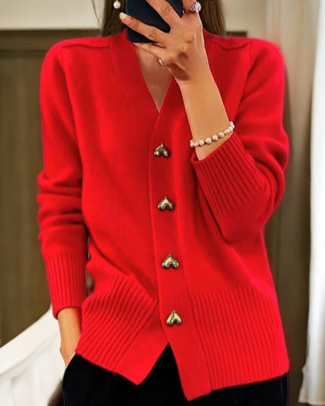 Michaela - Women's V-Neck Button-Front Cardigan