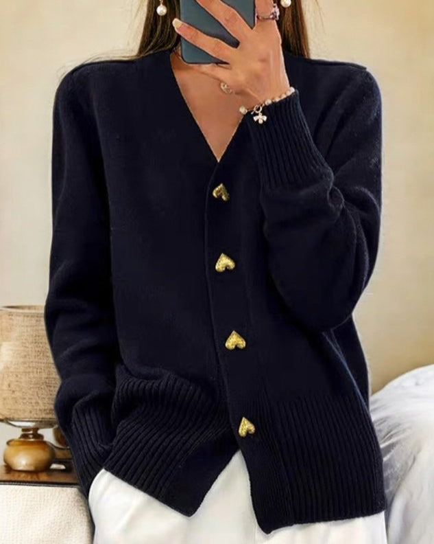 Michaela - Women's V-Neck Button-Front Cardigan