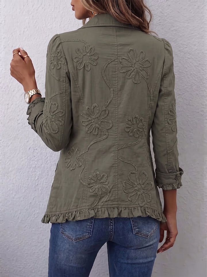 Ruby™ | Boho-chic Floral Embroidered Utility Ruffled Trim Jacket