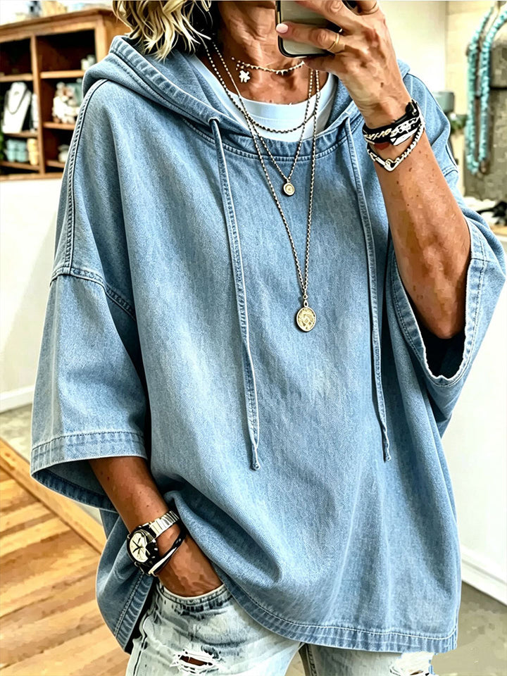 Clara™ | Oversized Chambray Denim Hooded Shirt