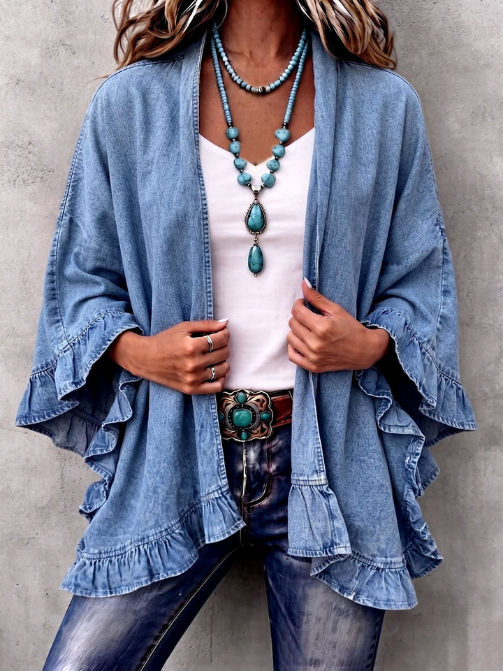 Sophie™ | Denim Ruffle Trim Bohemian Cardigan