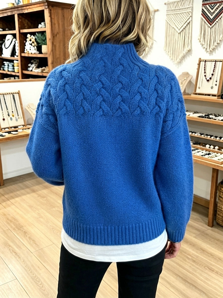 Amelia™ | Chic Cozy Basketweave Cable-knit Mock Neck Sweater