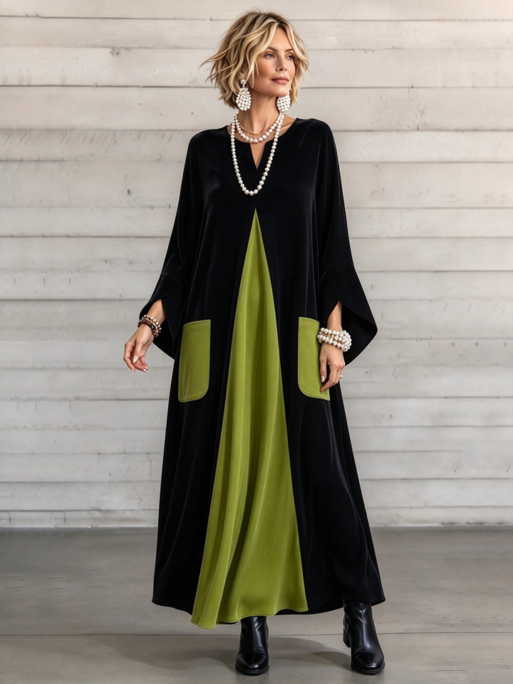 Rebecca™ | Artistic Color-block Velvet Dress
