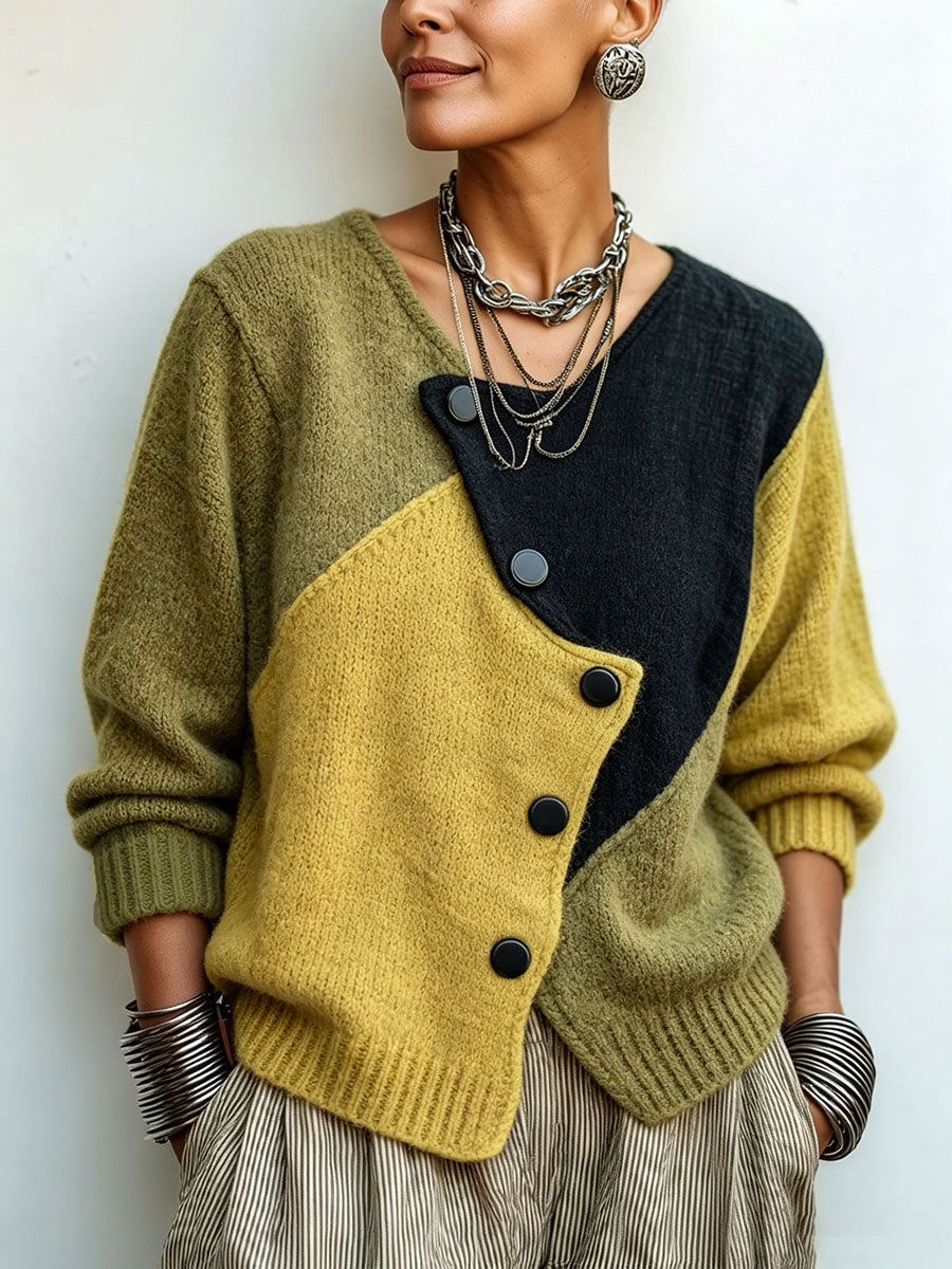 Scarlett™ | Artisti Cozy Asymmetric Color-block Knit Sweater
