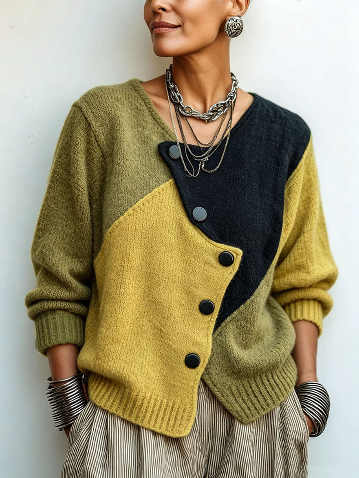Scarlett™ | Artisti Cozy Asymmetric Color-block Knit Sweater