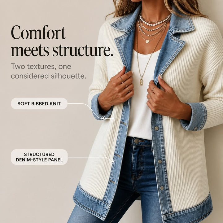 Lena™ | Paneled Ribbed Cotton-Blend Denim Jacket