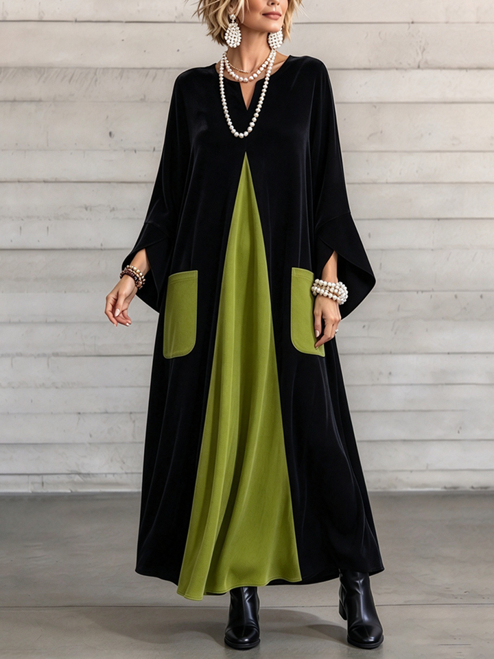 Rebecca™ | Artistic Color-block Velvet Dress