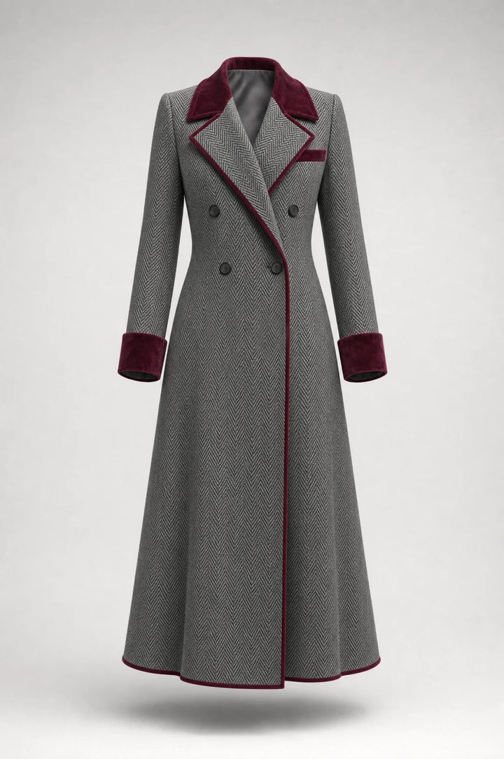 Rosa™ | Herringbone Wool-blend Long Coat