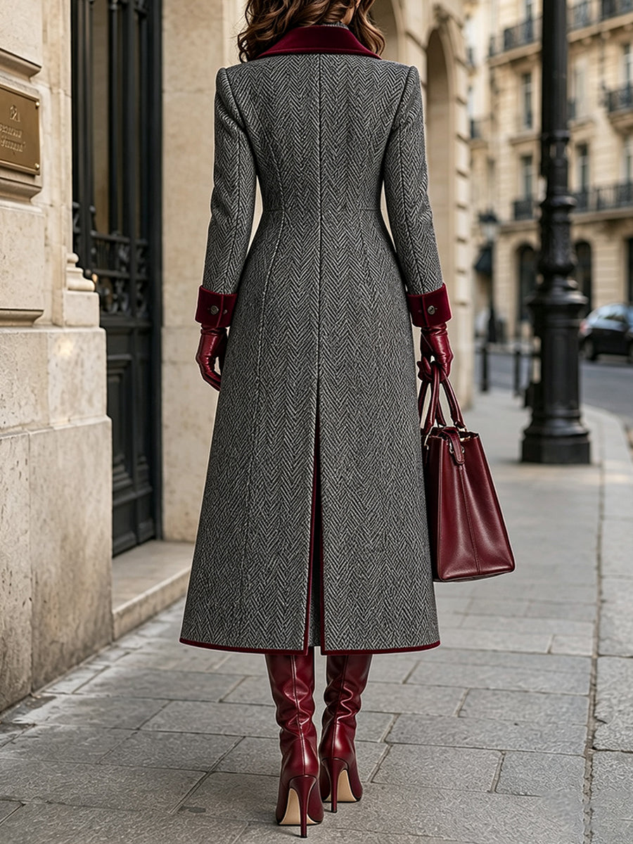 Rosa™ | Herringbone Wool-blend Long Coat