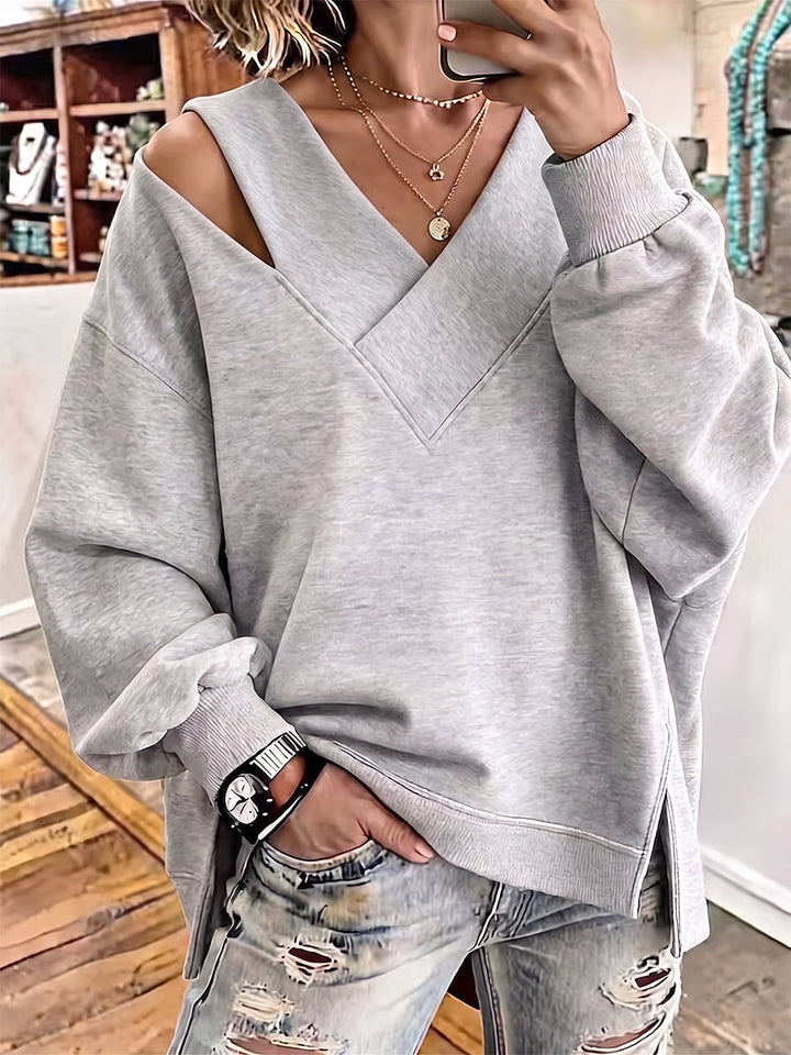Madison™ | Chic Cutout V-Neck Oversized Sweatshirt