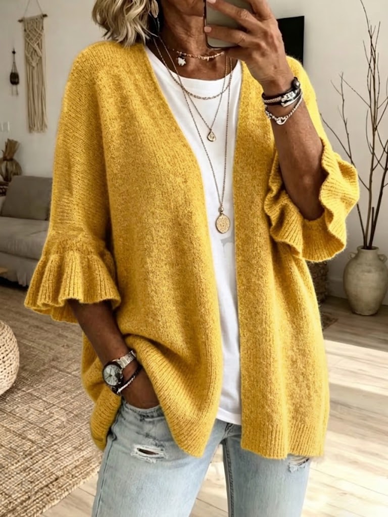Isabella™ | Knit Ruffled Sleeve Cardigan