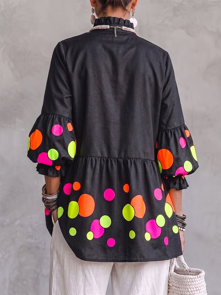 Luna™ | Neon Polka Dot Linen Peplum Tunic