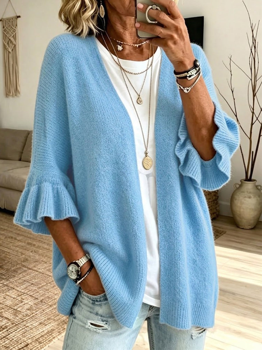 Isabella™ | Knit Ruffled Sleeve Cardigan