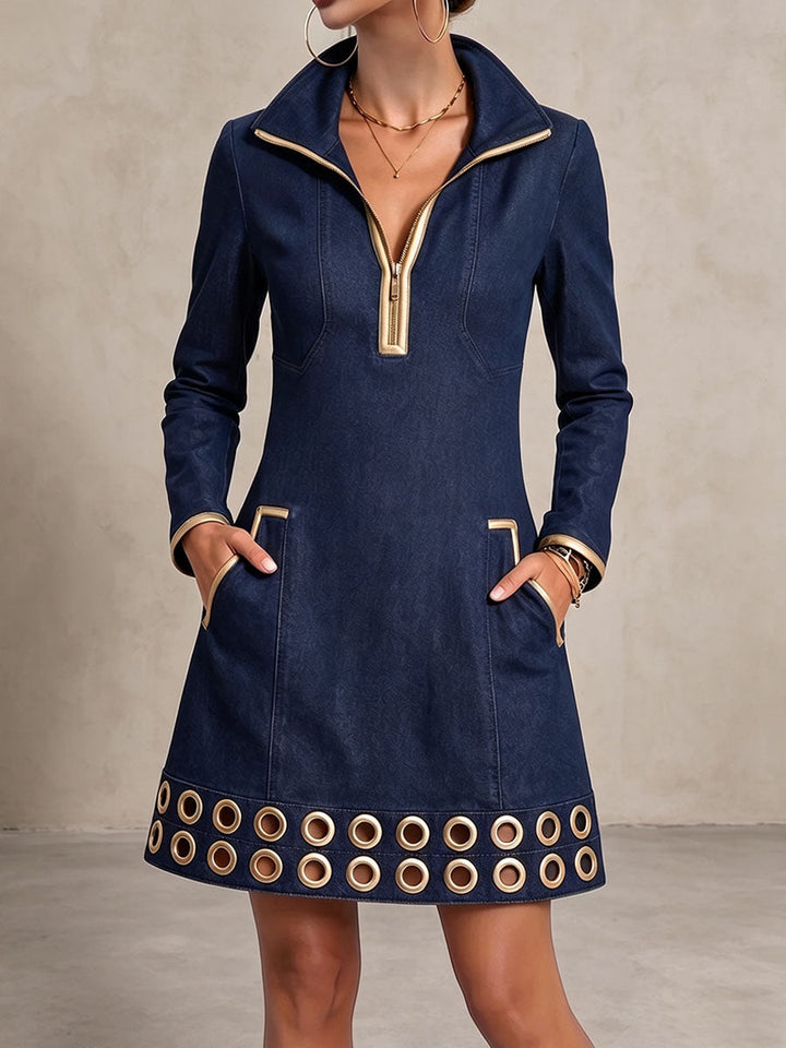Amber | Vintage Grommet Trim Denim Dress