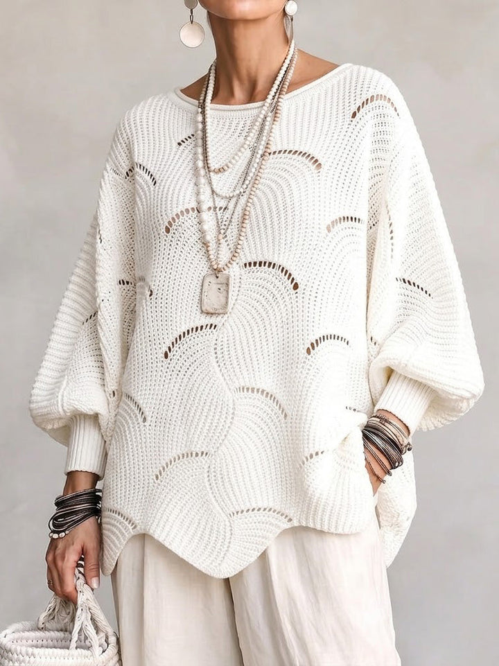 Esme™ | Openwork Wave Lantern Sleeve Knit Top