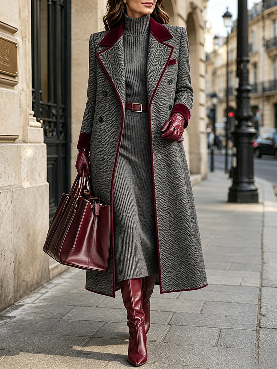 Rosa™ | Herringbone Wool-blend Long Coat