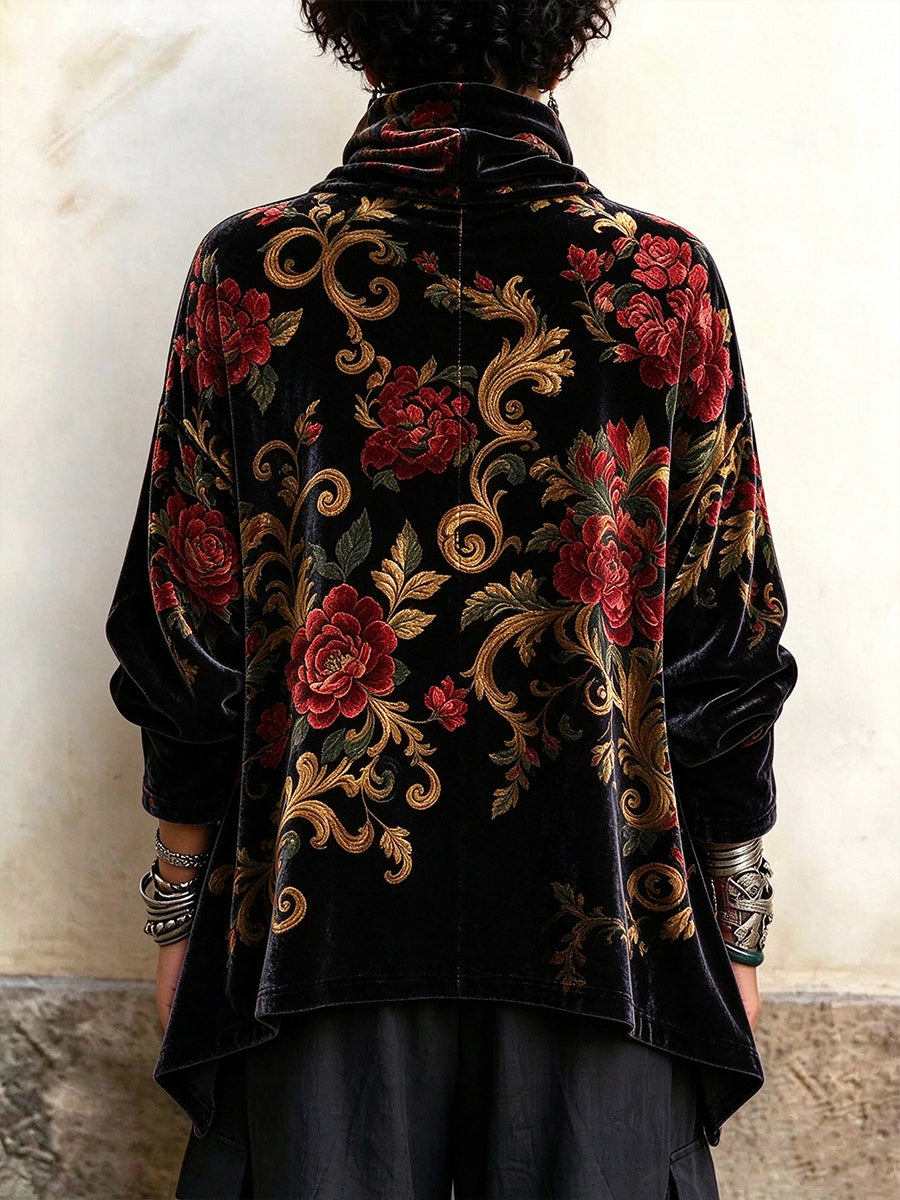 Cynthia | Vintage-style Floral Print Velvet Top