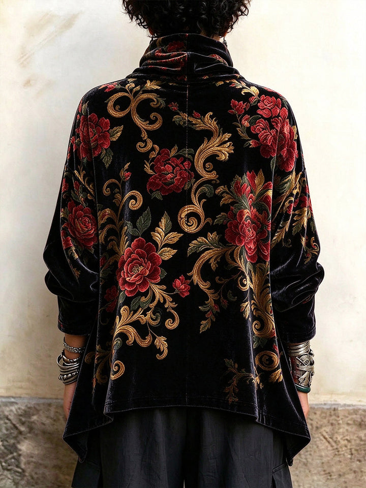 Cynthia | Vintage-style Floral Print Velvet Top