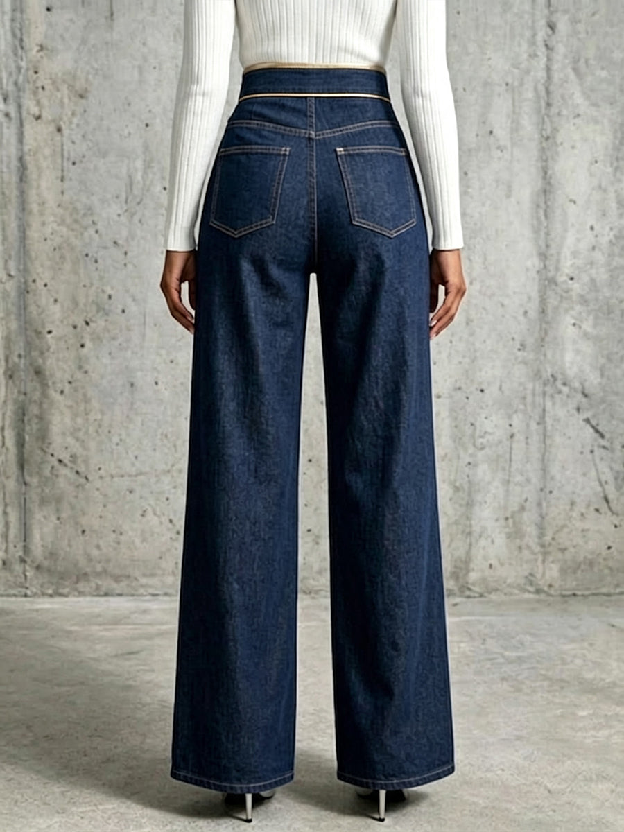 Dahlia™ | Gold Piping Straight-Leg Denim Jeans