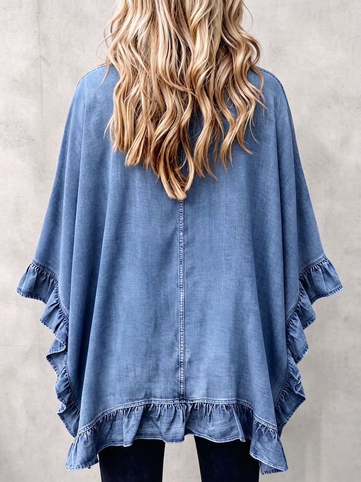 Naomi™ | Chic Boho Denim Ruffle Trim Cardigan