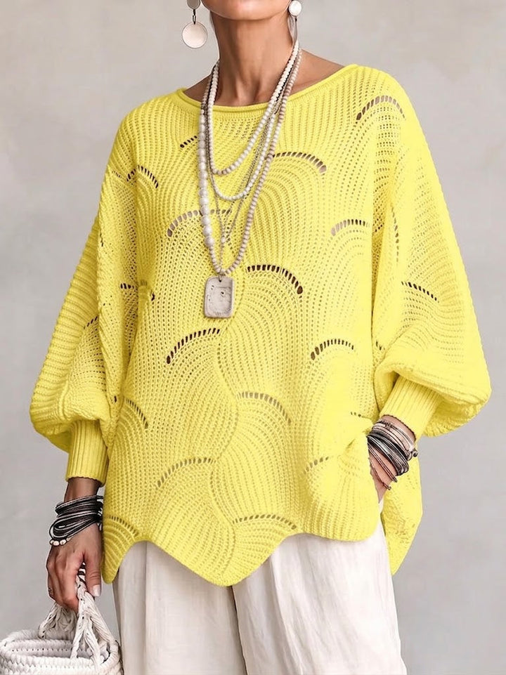 Esme™ | Openwork Wave Lantern Sleeve Knit Top