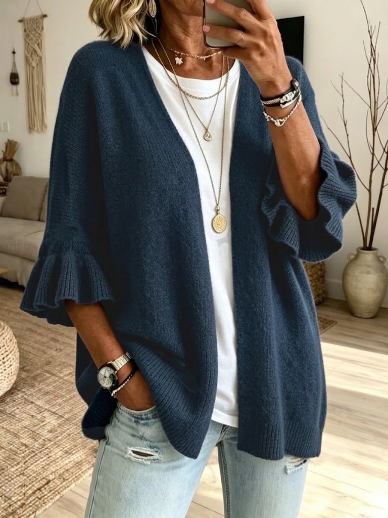Isabella™ | Knit Ruffled Sleeve Cardigan