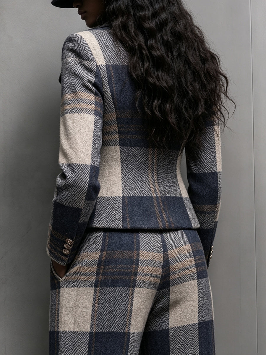 Noelle™ | Plaid Wool-Blend Tailored Blazer
