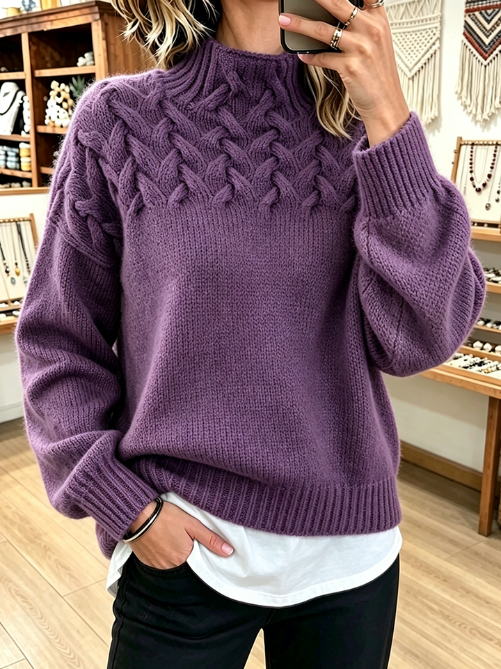 Amelia™ | Chic Cozy Basketweave Cable-knit Mock Neck Sweater