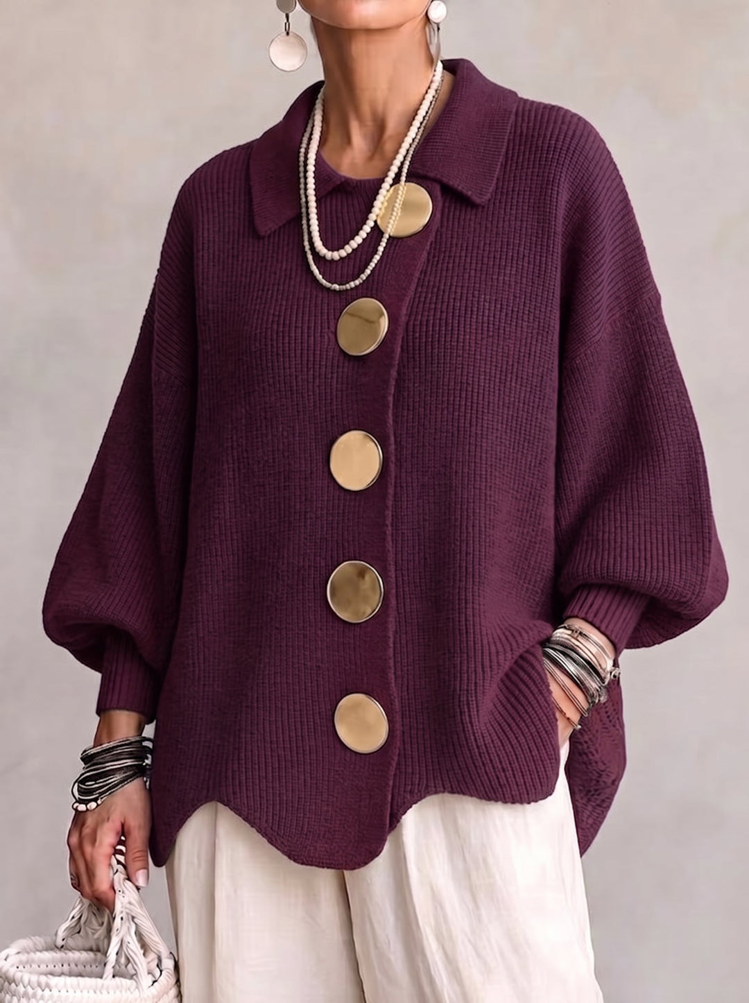 Selene™ | Oversized Collared Button Knit Cardigan