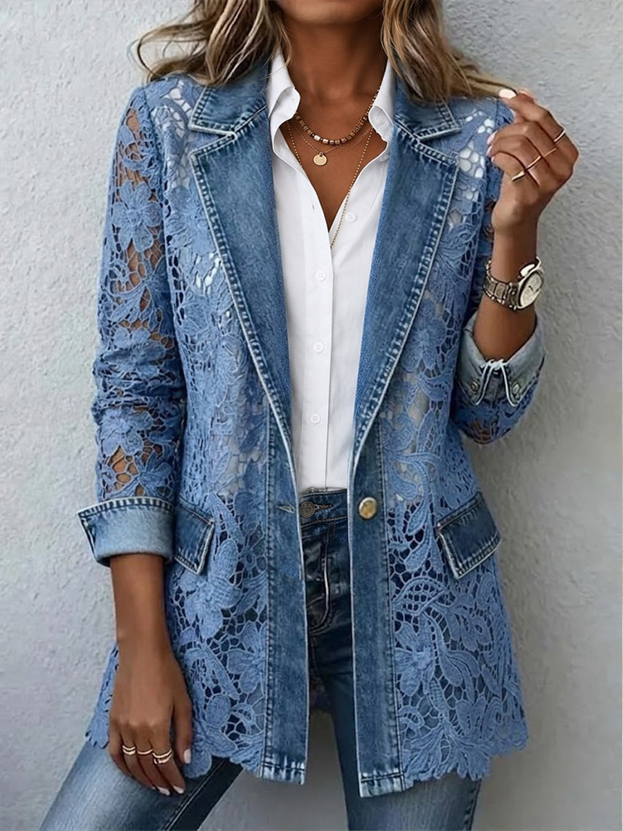 Bonnie | Vintage Floral Lace Denim Jacket