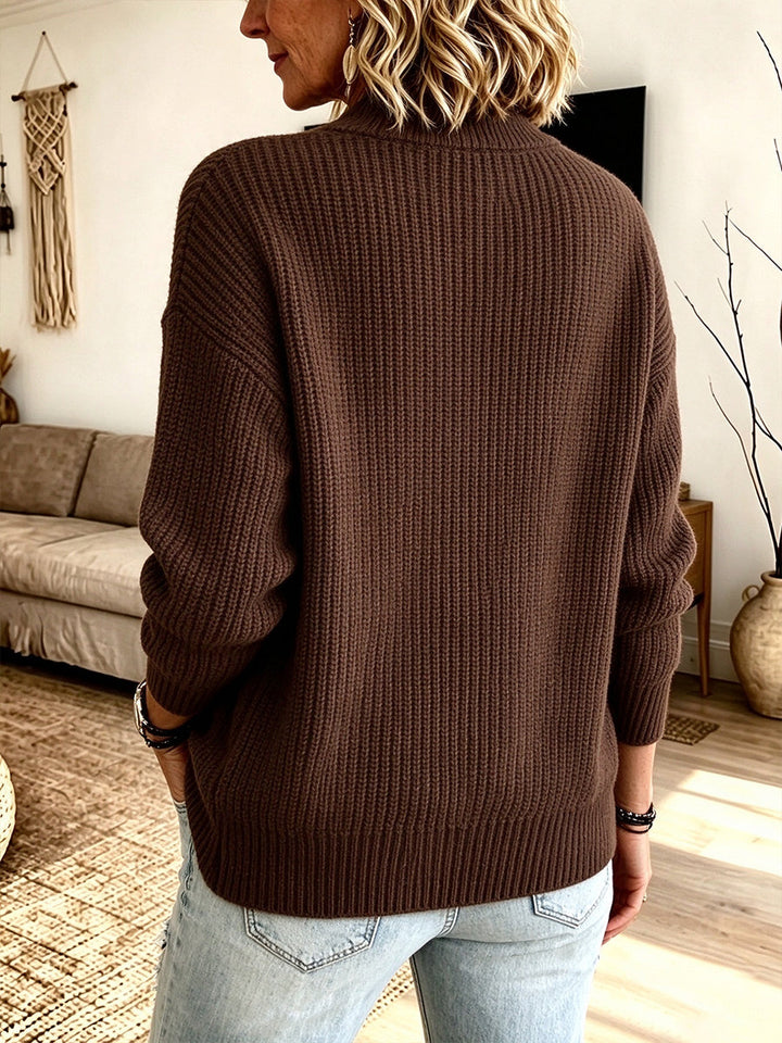 Emily™ | Asymmetric Zip & Button Ribbed Knit Pullover