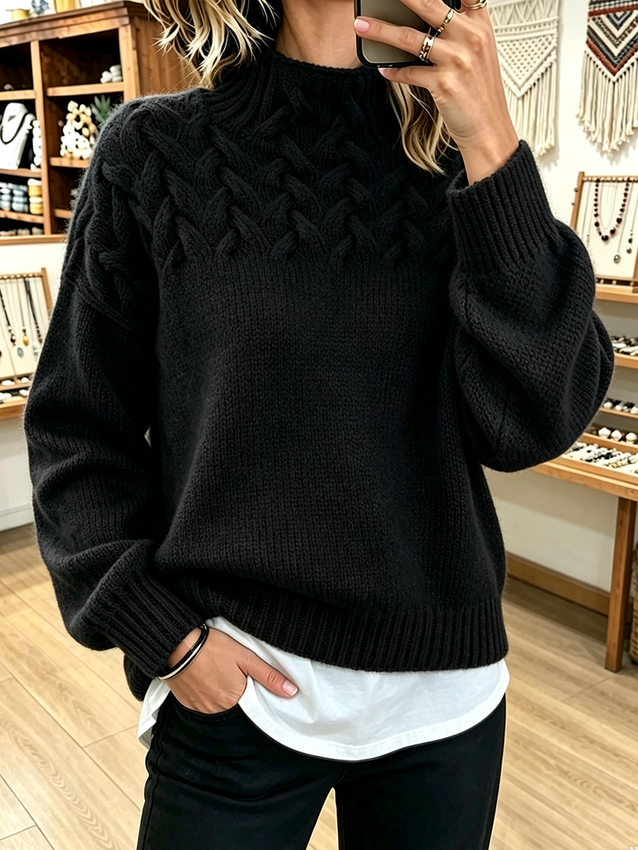 Amelia™ | Basketweave Cable-knit Sweater