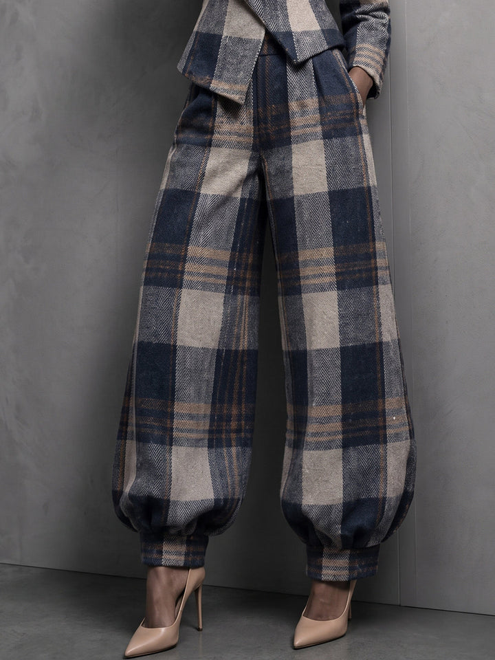 Amara™ | Plaid Wide-Leg Tailored Trousers