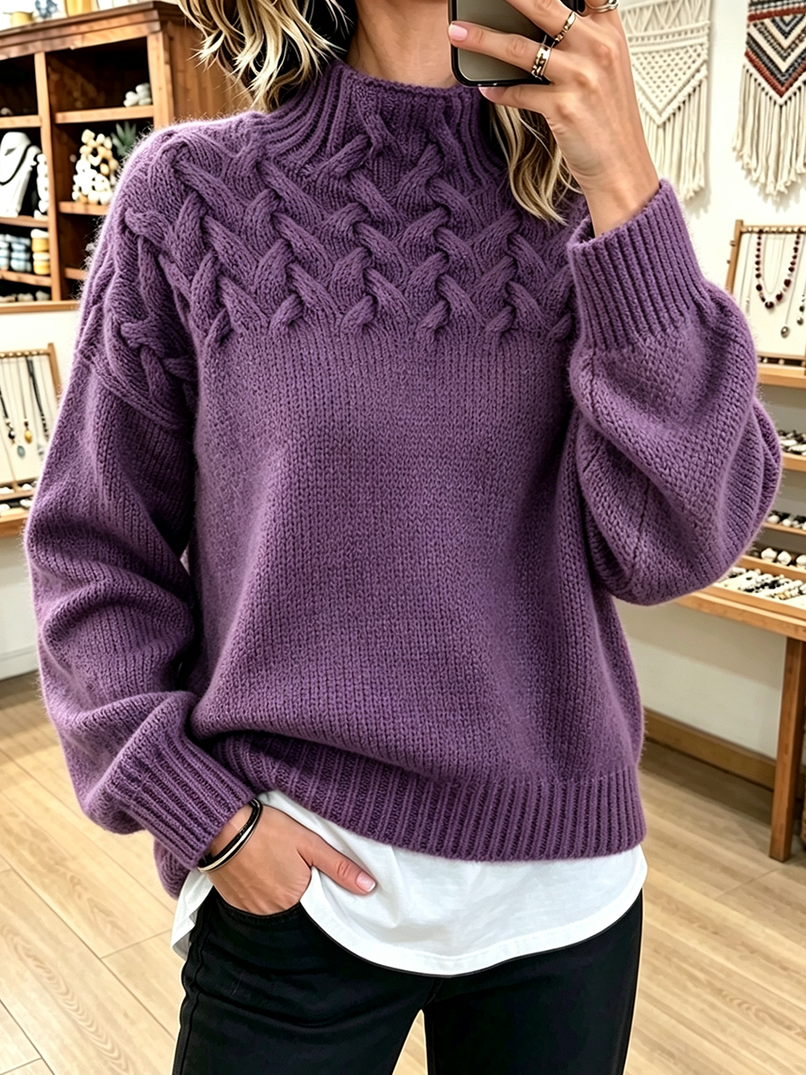 Amelia™ | Basketweave Cable-knit Sweater