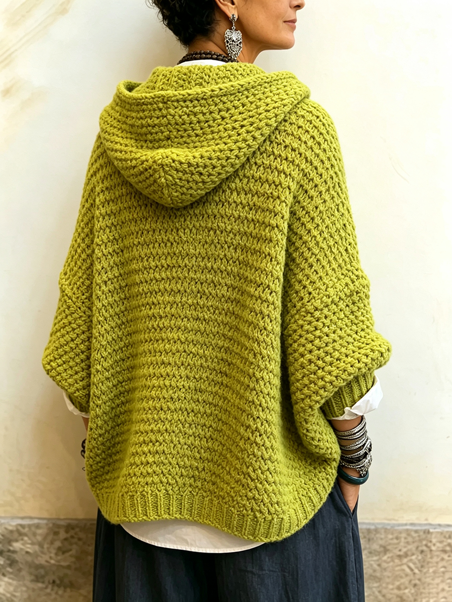 Elara™ | Relaxed Knitted Crossover Hooded Sweater