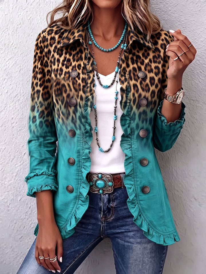 Freya™ | Leopard Teal Ruffle Statement Blazer