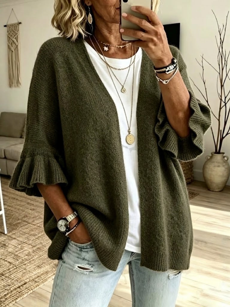 Isabella™ | Knit Ruffled Sleeve Cardigan
