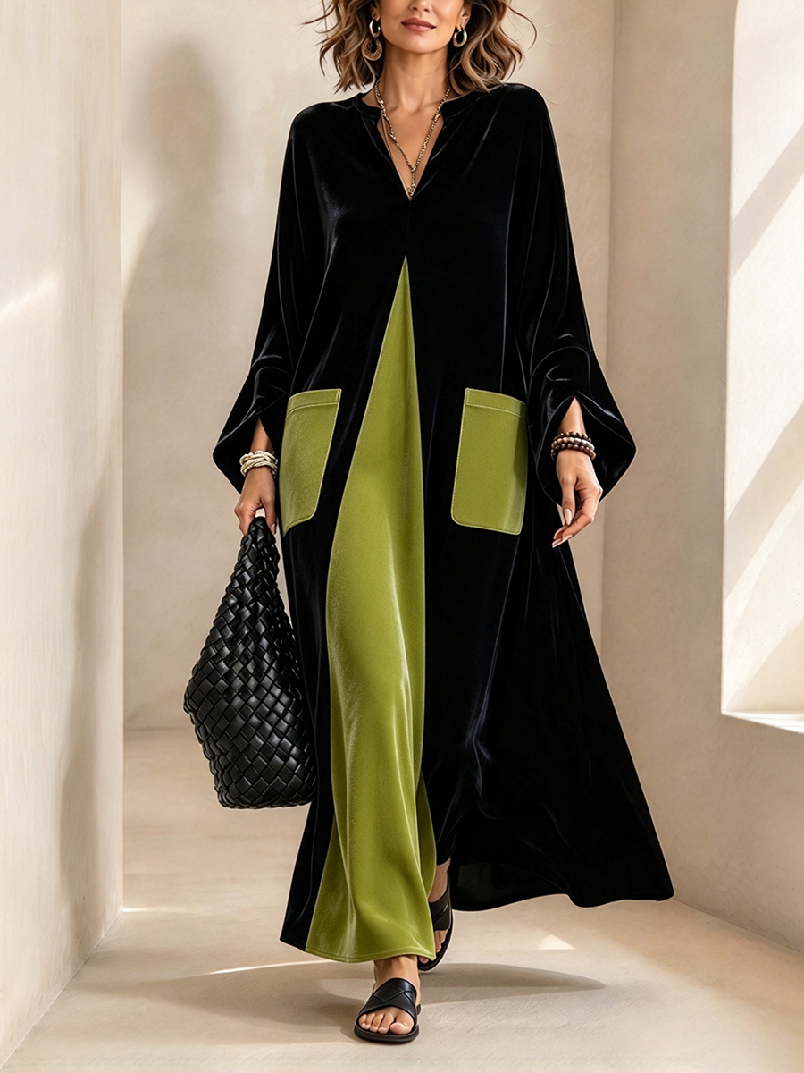 Rebecca™ | Artistic Color-block Velvet Dress