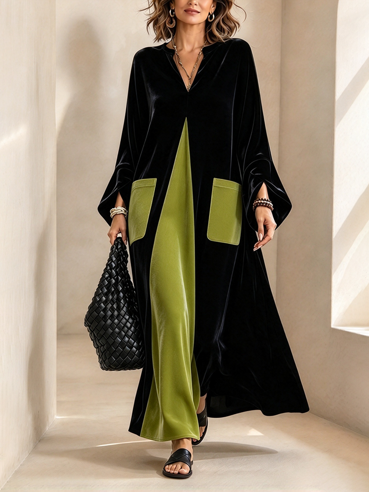 Rebecca™ | Artistic Color-block Velvet Dress